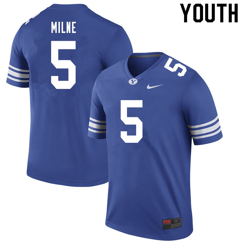 Youth #5 Dax Milne BYU Cougars College Football Jerseys Sale-Royal